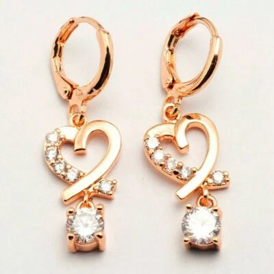Bonitos Nuevos Pendientes Colgantes Mini Aro Chapados en Oro Rosa 18K Claro Blanco Circonita Circonita Foto 1 de 4
