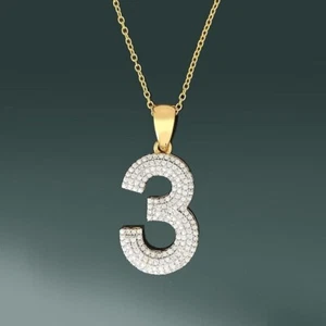 Colgante 2 quilates con acabado de oro amarillo de 14 quilates con diamante creado en laboratorio número #3 TRES - Imagen 1 de 6