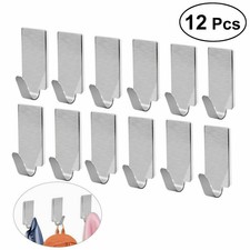 12 Stainless Steel Mini Self Adhesive Hooks Sticky Wall Door Hook Robe Tea Towel