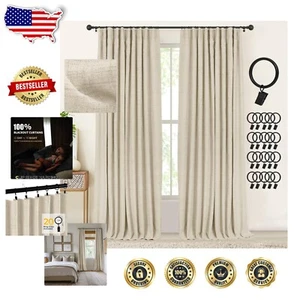 Linen Textured Blackout Drapes - Thermal Insulated Window Panels for Every Room - Picture 1 of 9