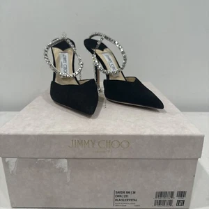 Jimmy choo saeda 100 Black Suede Pumps with Crystal Embellishment eu 36 - Picture 1 of 6
