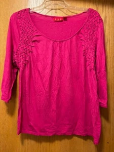 Elle Dark Hot Pink Womens Large 3/4 Sleeve Scoop Neck Blouse Top Light Weight - Picture 1 of 3