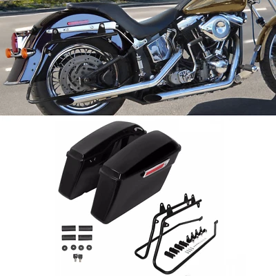 Hard Saddlebag Bags & Conversion Bracket Mount For Harley Softail Fat Boy 84-17 - Image 1 of 4