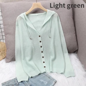 Women Hooded Knitted Cardigan Jacket Coat Sweater Thin Knitwear Casual Loose - Picture 1 of 20