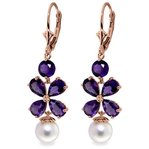 6.28 Carat 14K Solid Rose Gold Chandelier Gemstone Earrings Amethyst Pearl - Picture 1 of 3