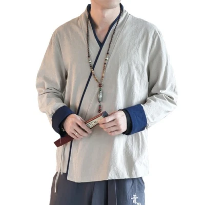 Men Plus Size Kimono Cardigan Traditional Samurai Casual Harajuku Jackets - Image 1 of 4