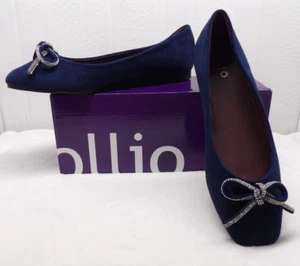 Ollio Womens Bow Ballet Comfort Flat Shoes Faux Navy Blue Slip On Size 9 - Picture 1 of 6