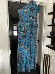 Ulla Johnson Jumpsuit Womens 4 Blue Floral Solana Asymmetrical Wide Leg - Picture 1 of 5