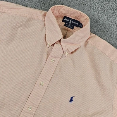 Ralph Lauren Shirt Mens Large Pink Micro Stripe Blake Button Down Short Sleeve - Image 1 of 4