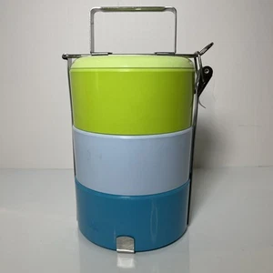 Porta pranzo Bento Tiffin marca Goldfish manico impilabile verde e blu - Foto 1 di 11