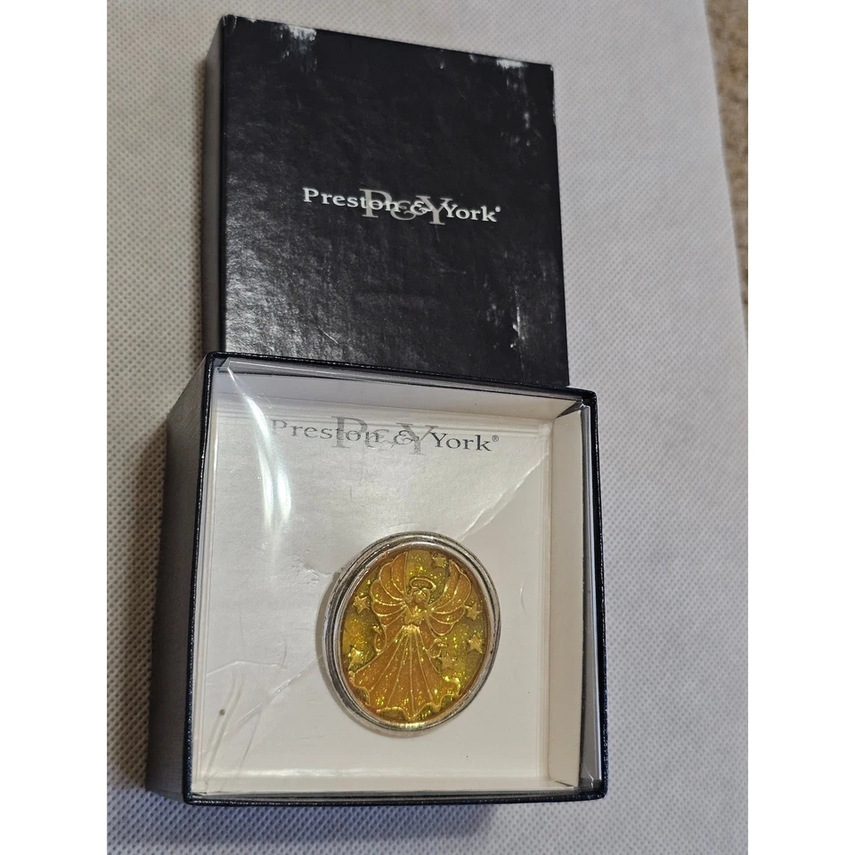 Prestige York Angel Brooch Gold Glitter Pin with Box – Vintage Costume Jewelry - Image 1 of 4