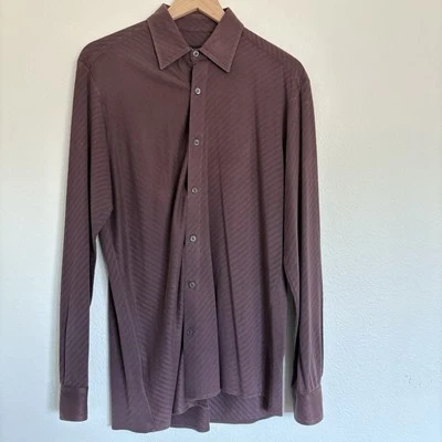 Hugo Boss Plum Purple Silk Cotton Blend Striped Button Down Men’s Size Small  - Image 1 of 4
