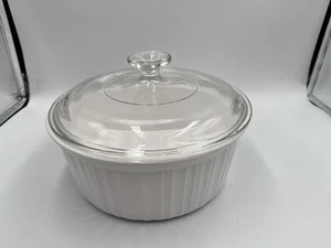 Vintage Corning Ware French White 1.6L Round Fluted Casserole F-5-B w/Pyrex Lid  - Picture 1 of 14