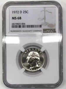 1972 D Washington Quarter NGC MS-68 - Top Pop 17/0 - Great Coin - Picture 1 of 5
