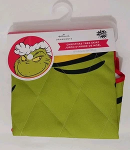 Hallmark Grinch Christmas Tree Skirt 40” Dia.  Green Dr. Seuss Quilted NEW - Picture 1 of 5