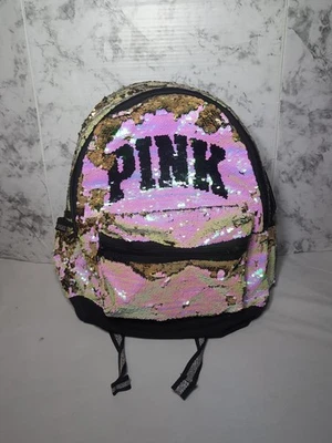 Victoria’s Secret VS Bling PINK WHITE GOLD Sequin Backpack Bookbag - Image 1 of 4