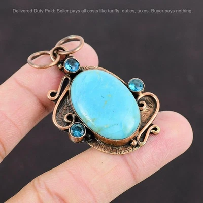 Pingente de esposa topázio azul suíço pedra preciosa turquesa cobre oferta de Natal Arizona - Imagem 1 de 4