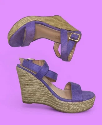 Allegra K Women's | Suede & Rattan Espadrille Wedges | Lilac | Ankle Wrap | 8.5 - Image 1 of 4