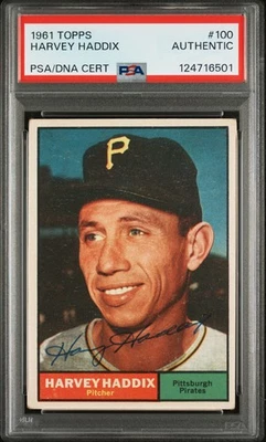 1961 Topps Harvey Haddix #100 PSA A Auto A - Imagem 1 de 2