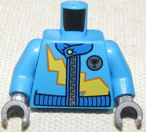 LEGO NEW MINIFIGURE TORSO BLUE RACER FIG PIECE WITH GREY HANDS AND YELLOW BOLT - Picture 1 of 1