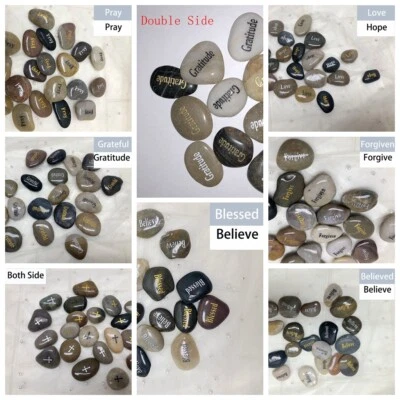 Piedras de mensaje positivo grabadas inspiradoras motivacionales dobles grabadas Foto 1 de 4