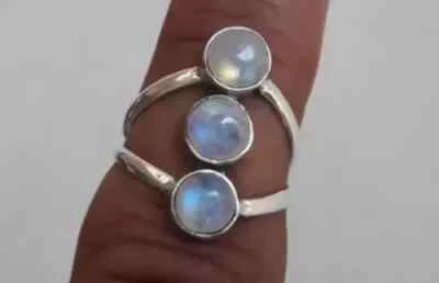 Anillo de plata esterlina 925 con piedra lunar arco iris hecho a mano regalo todas las tallas C641 Foto 1 de 4