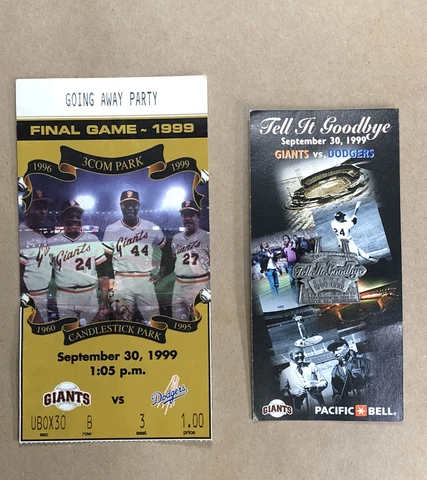 San Francisco Giants September 30 1999 Final Game Ticket Tell It Goodbye Pin NIP Cover