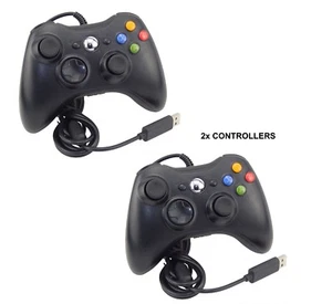 2 X SCHWARZ BRANDNEU USB KABELGEBUNDENER CONTROLLER FÜR XBOX 360 PC WINDOWS - Bild 1 von 2