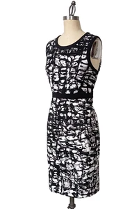 Calvin Klein 10 Abstract Black White Sleeveless Color-block Sheath Dress NEW $99 - Picture 1 of 23