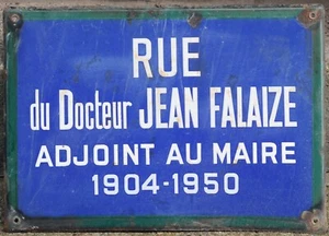 Große alte französische Emaille Straßenschild Plakette Rue Jean Falaize stellvertretender Bürgermeister Orléans - Bild 1 von 1