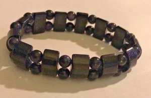 Black Sparkly Stone Beads Elastic Bracelet for Men or Women.  1.5 cm Beads - Picture 1 of 4