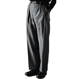 Men Baggy Tweed Pants Thick Wool Blend Formal Suit Straight Trousers Retro Loose - Picture 1 of 14