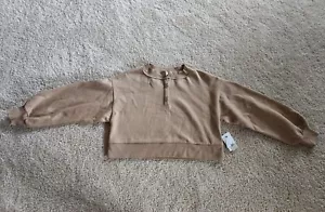 NEW BP. Women's Size XXS Long Sleeve Crew Neck Cropped BEIGE SWEATSHIRT - Picture 1 of 6