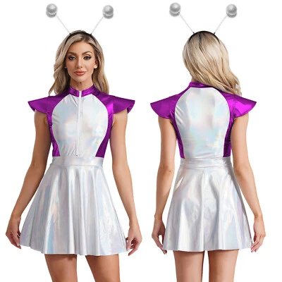 Para mujeres Alien Cosplay Disfraz Body Manga Mosca 1 pieza PVC Fiesta Vestido Elegante Foto 1 de 3