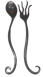 Vintage Luna Pewter Serving Ladle Spoon + Fork Curly Unique - Picture 1 of 3