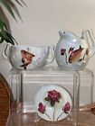 Hard to Find Vintage HAND PAINTED KOI FISH LILY PAD SUGAR & CREAMER Hand Painted