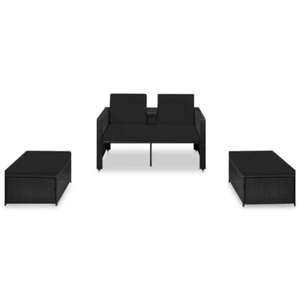 3 Piece Patio Lounge Set with Cushions Poly Rattan Black - Picture 1 of 5