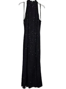 VTG Eves Allure Black 100% Silk Beaded Sequin Evening Gown Prom Pageant Dress - Imagen 1 de 14