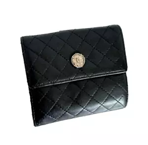 CHANEL Compact Wallet Purse Matelasse Quilted Leather Black - Picture 1 of 13