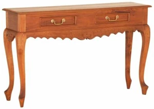 Hall Table Timber Pecan Brown 2 Drawer Console Table Carved W.120cm.  - Picture 1 of 4