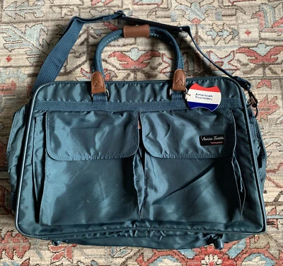 Vintage American Tourister The Organizer Luggage Bag Canvas Leather Blue - Image 1 of 4
