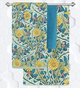 William Morris Dandelion Floral Vintage Bath Towels #2, Bathroom Decor - Picture 1 of 13