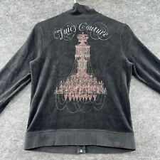 VTG Juicy Couture Sweater Womens L Black Chandelier Graphic Velour Full Zip Y2K