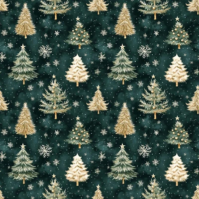 FOREVER CRAFTING UK Festliche Weihnachtsbäume Patchworkstoff Fat & Long Quarters Meterware - 100% Baumwolle