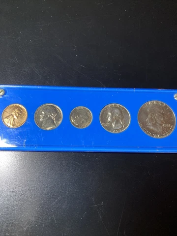 1952-Silver Proof Set in a Blue Acrylic Holder Very Nice Coins Cover