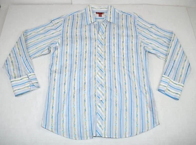 Vintage Guess Shirt Size M/L 90s retro 70s Vertical Floral Blue Stripe Button Up - Image 1 of 4