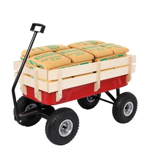 97x43x78cm Garden Iron Wood Four Wheel Garden Wagon - NEW - Picture 1 of 14