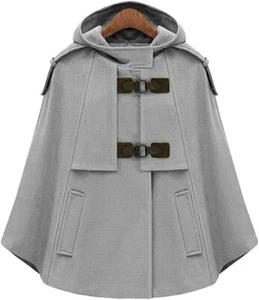 Women's Cute Batwing-Sleeve Hooded Wool Baggy Poncho Cape Cardigans Outwear - Picture 1 of 28