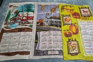 1977 Linen Calendar Towels Lot of 3 Mill Water Wheel, Church, Colonial Signs - Picture 1 of 19