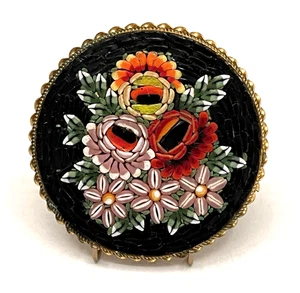 LARGE Antique Vintage FLOWER/FLORAL Micro Mosaic Button - Made in Italy (B1) - Picture 1 of 6